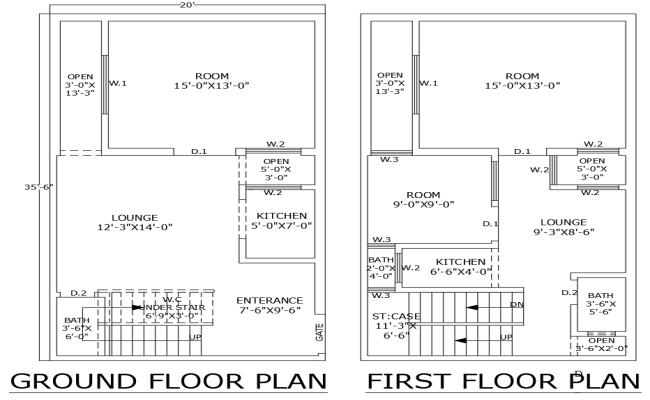 3BHK 20x35.6 House Plan with Ground Floor DWG Layout
