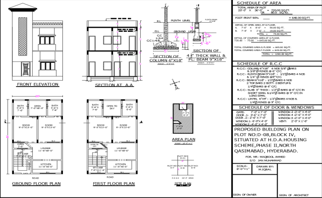 20ftx36ft 4BHK House Plan with Elevation DWG File