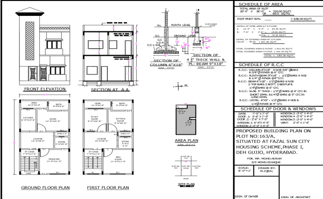 20ftx36ft Ground and First Floor House Plan DWG File