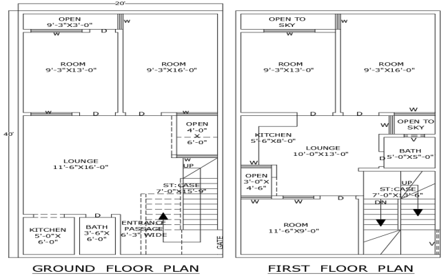 Ground First Floor 5BHK House Plan 20ftx40ft DWG File