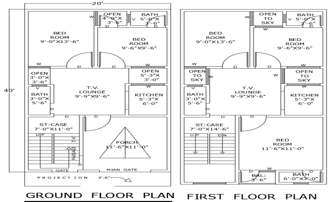 5BHK House Layout Plan 20x40ft in DWG File Format
