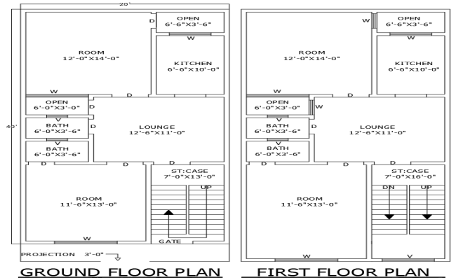 20x40 4BHK House Plan Ground and First Floor DWG Design