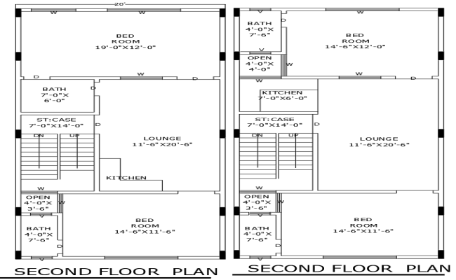 AutoCAD Layout 20ftx46ft Second Floor House Design