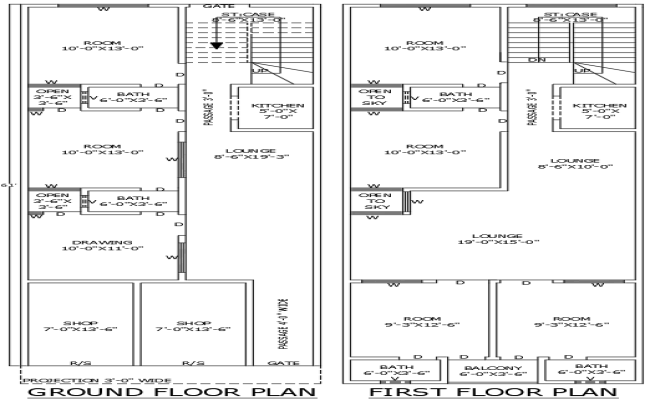 DWG File of 20x61ft Home and Shop Floor Plan Design
