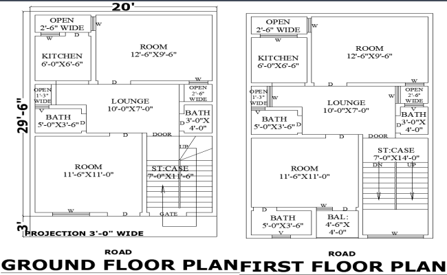 20x29 Double-Story Home Floor Layout AutoCAD CAD File