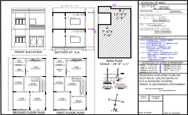 AutoCAD DWG of 20'x36' House Plan with Full Detailing