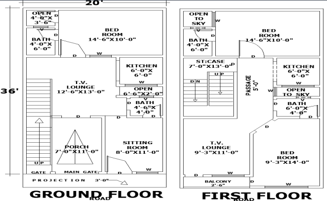 Compact Double Story House Plan AutoCAD CAD Drawing File