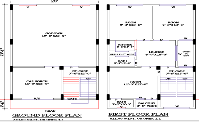 20x37 Mixed-Use Building Floor Plan in AutoCAD DWG File