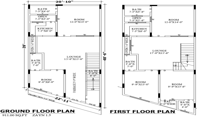 Small 911 sq Ft Two-story Residential Floor plan in DWG File
