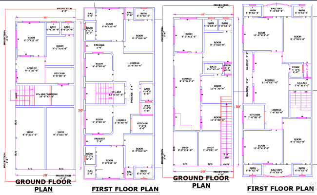 20x50 House Plan Featuring 2 Creative Floor Layouts in DWG File Format