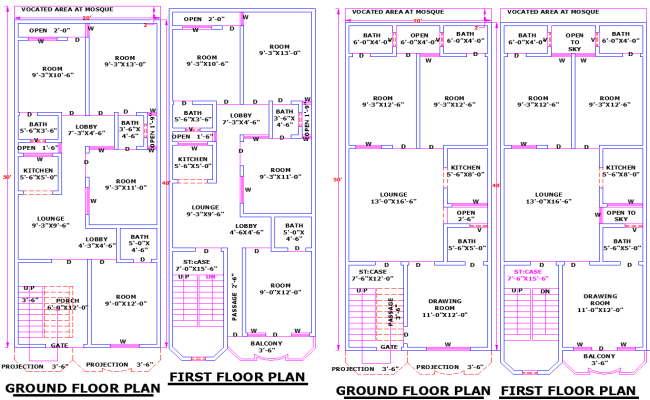 20x50 House Plan with Two Unique Floor Designs in AutoCAD DWG File