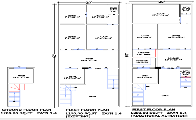 Complete 20x60 Residential Building Plan in AutoCAD DWG File