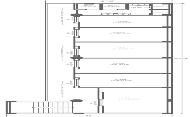 21.6ftx82.3ft Residential Small House DWG Layout Design
