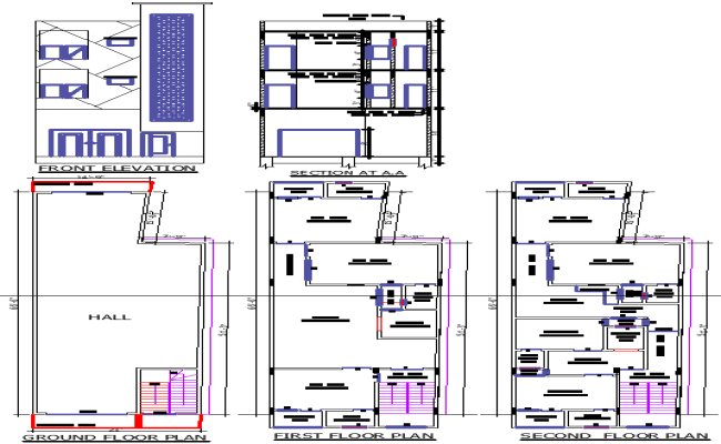 Multi-Storey 21x66 House Plan with Hall in AutoCAD DWG File