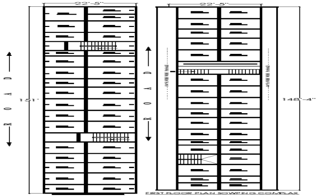 22.5x148.4ft Shop Floor Plan DWG | Ground & First Floor
