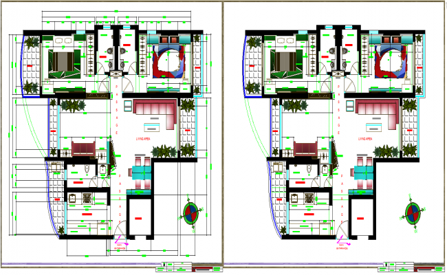 3 BHK Apartment AutoCAD DWG with Furniture Layout and Sea View Design