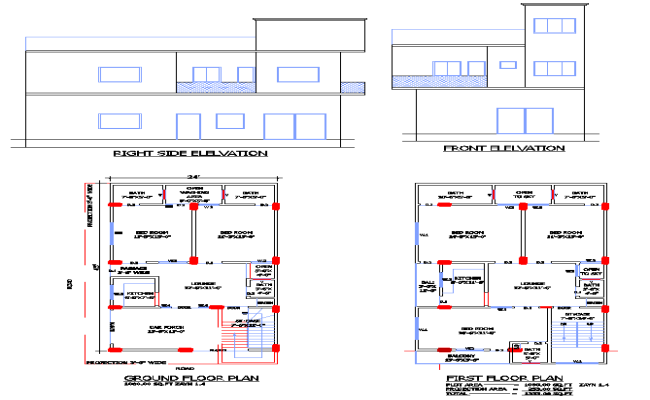 Complete 24×45Double-Storey House Plan in AutoCAD File