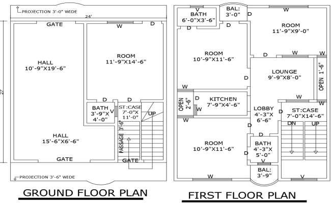 24ftx27ft 4BHK House Layout Design in AutoCAD DWG File