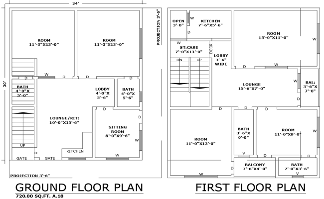 5BHK Two Floor Layout Plan 24ftx30ft in AutoCAD DWG File