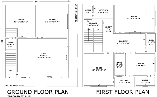Two Floor 5BHK House Design 24ftx30ft DWG Layout Plan