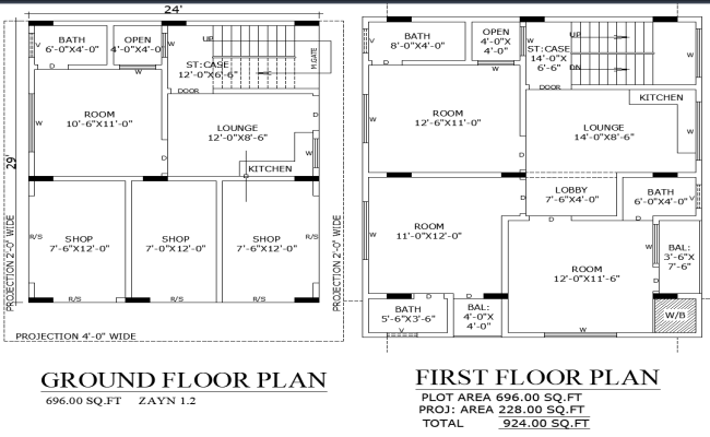 24x29 Compact House Plan with Shops in AutoCAD File