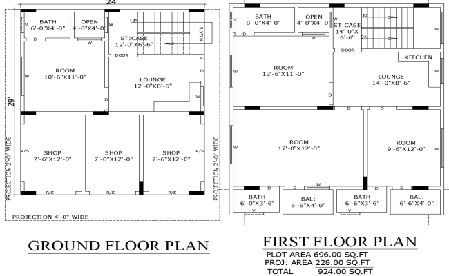 24x29 Residential and Commercial House Plan in DWG Format