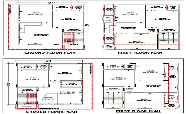 Double-Storey 24x30 House Plan with Full DWG Layout