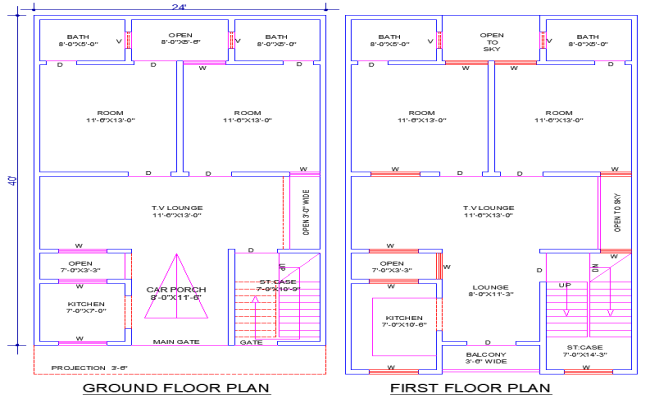 24'x40' House Plan AutoCAD DWG with 4 Bedrooms & Parking