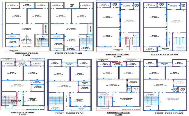 24x40 House Floor Plans with Four Layout Designs in AutoCAD DWG File