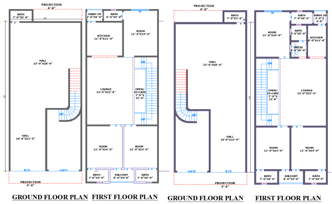 24x50 Residential House Floor Plan with Detailed Layout in DWG Format