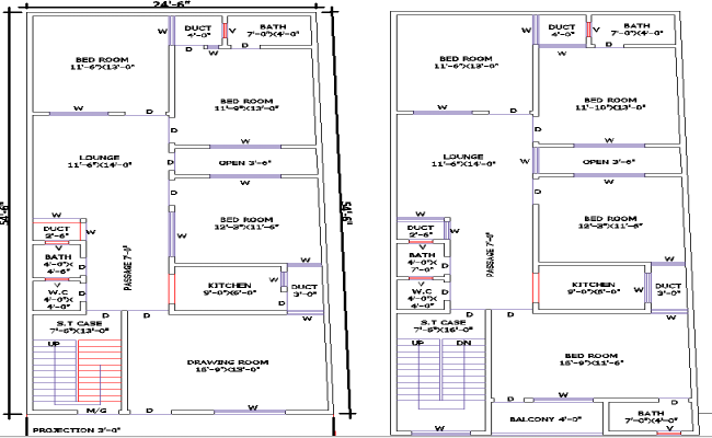 24x54 Residential Floor Plan with detail in CAD Drawing File