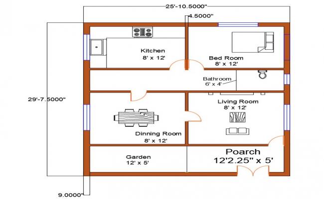 25' X 30'  House Layout Plan CAD Drawing Download Free DWG File