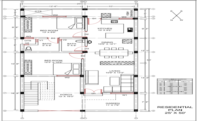 Compact 2D Residential Plan for 25x50 Plot in CAD File