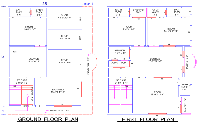 25'x40' House Plan AutoCAD DWG with 4 Bedrooms and Baths
