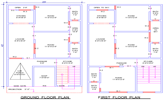 25'x40' House Plan AutoCAD DWG with 5 Bedrooms and Baths