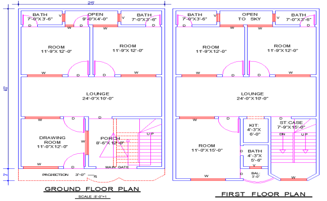 25'x40' House Plan AutoCAD DWG with 5 Bedrooms and Baths