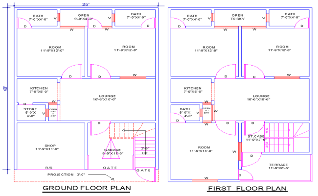 25'x40' House Plan AutoCAD DWG with 5 Bedrooms & Shop