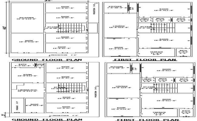 25x40 Residential and Shop AutoCAD DWG Design Plans