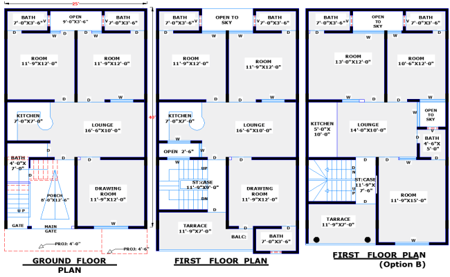 Modern Two-Storey 25x40 House Layout in AutoCAD File