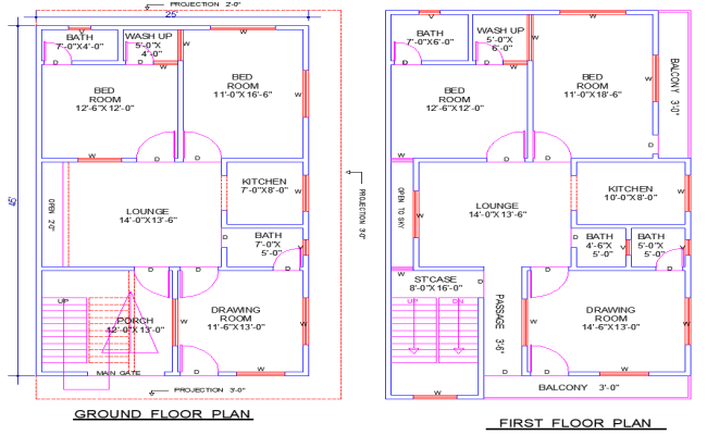 25x45 House Plan 4 Bedrooms 5 Baths with Construction in DWG File