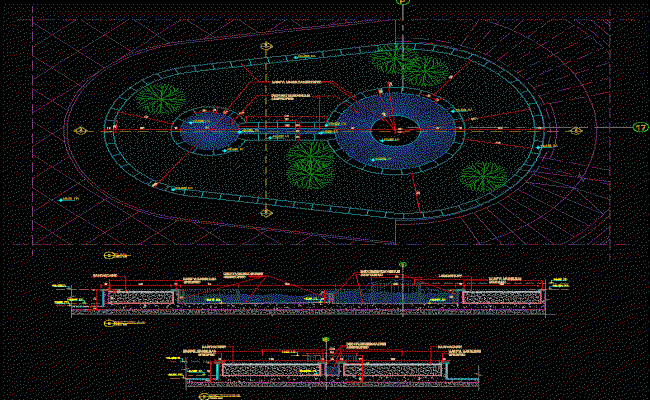 Circular Fountain AutoCAD DWG Layout with Plan and Section Details