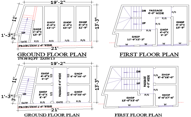 278 Sq Ft Shop Layout Plan with 2 Design Options in DWG File