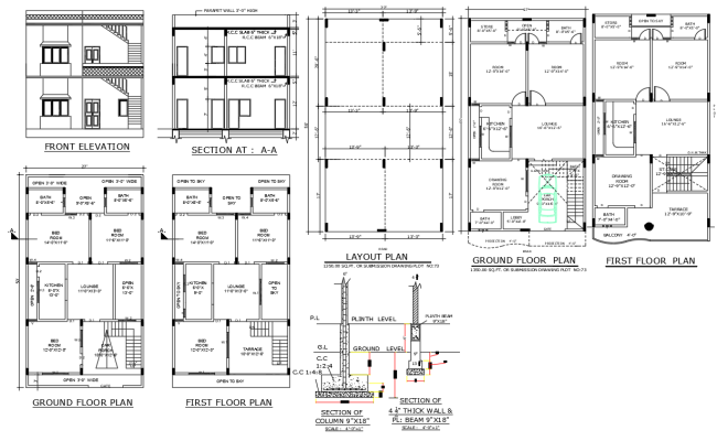 27×50 5BHK House Layout with Construction Details in AutoCAD DWG File