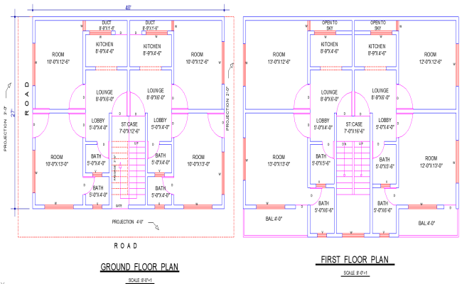 27x40 8 Bedroom House Plan with Lounges and Extras DWG CAD File