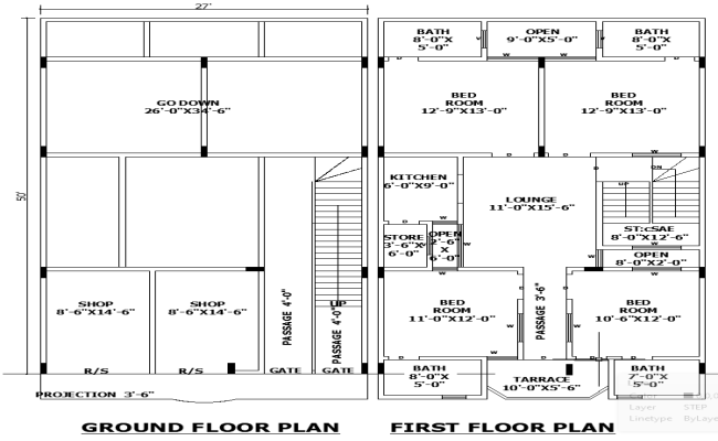 27x50 Mixed Use Commercial Residential Plan CAD Drawing File