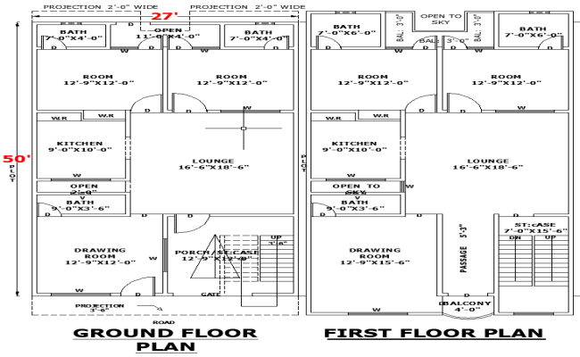 27x50 Home Architectural Layout Plan in AutoCAD DWG File Format