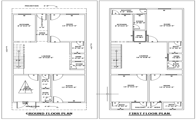 Home Architectural Layout 27x50 DWG File for Residential Design