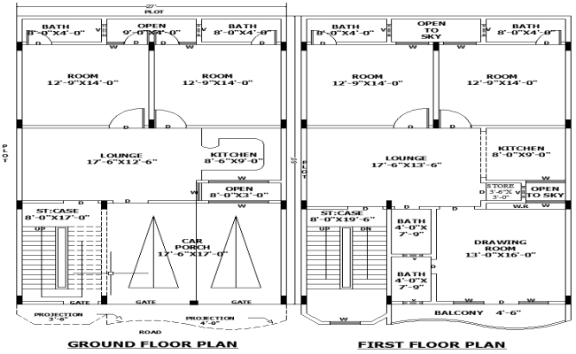 27x50 House Architecture Layout Plan in CAD Drawing File Design