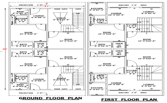 27x50 Home Layout DWG File for Residential Floor Design Single-Storey
