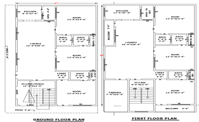 27x50 Residential Home DWG File with Single-Storey Layout and Terrace
